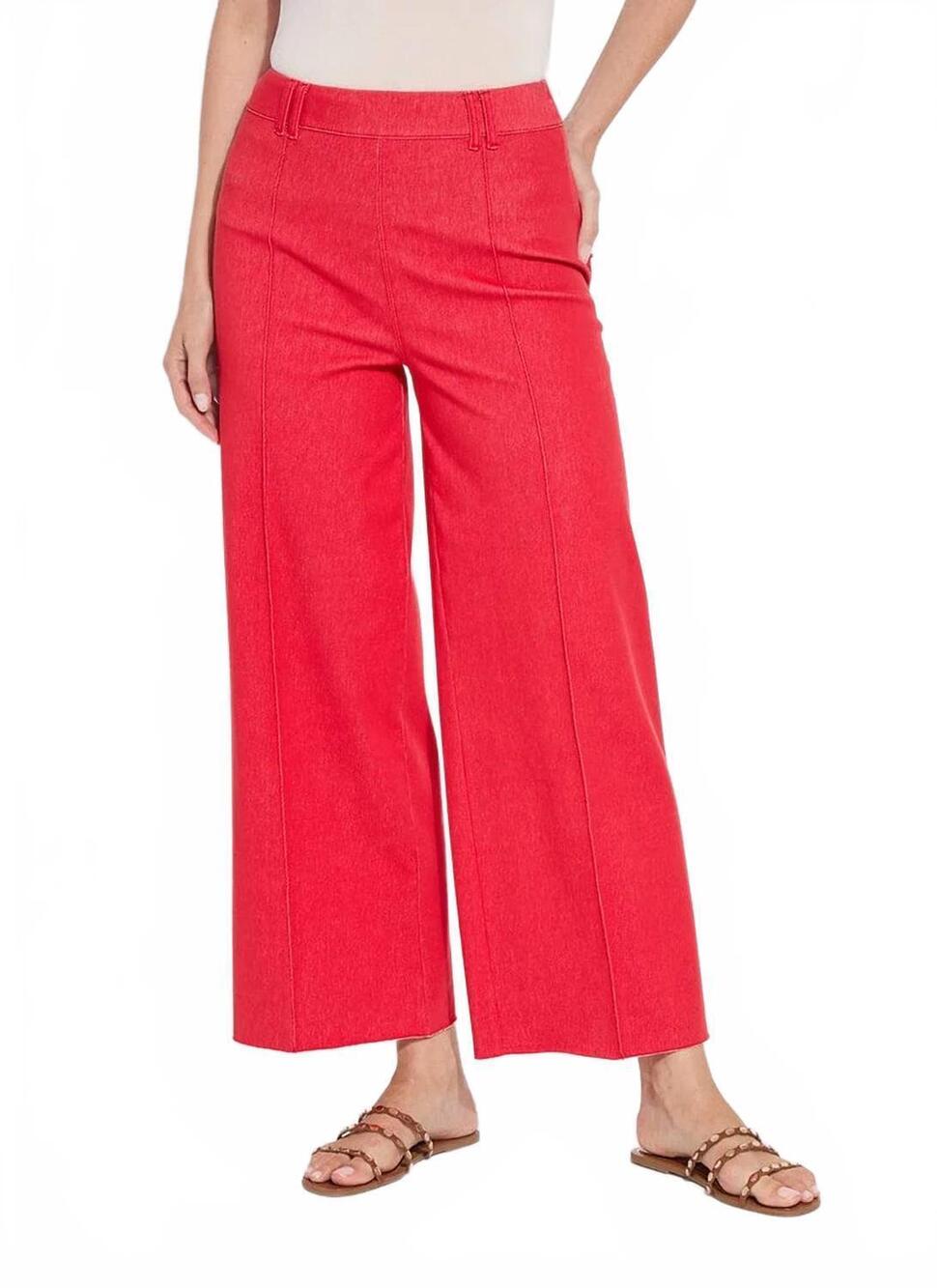 NEW LYSSE erin pintuck reprieve denim pants in buoy red